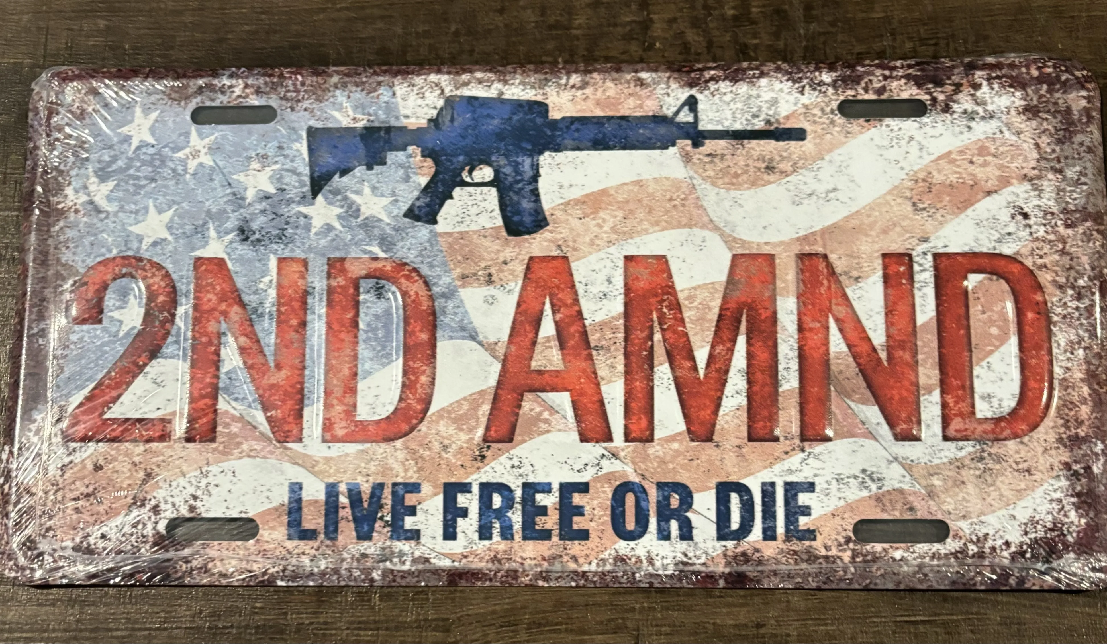 2ND AMND-Live Free Or Die (License Plate) - Patriotic Metal Sign