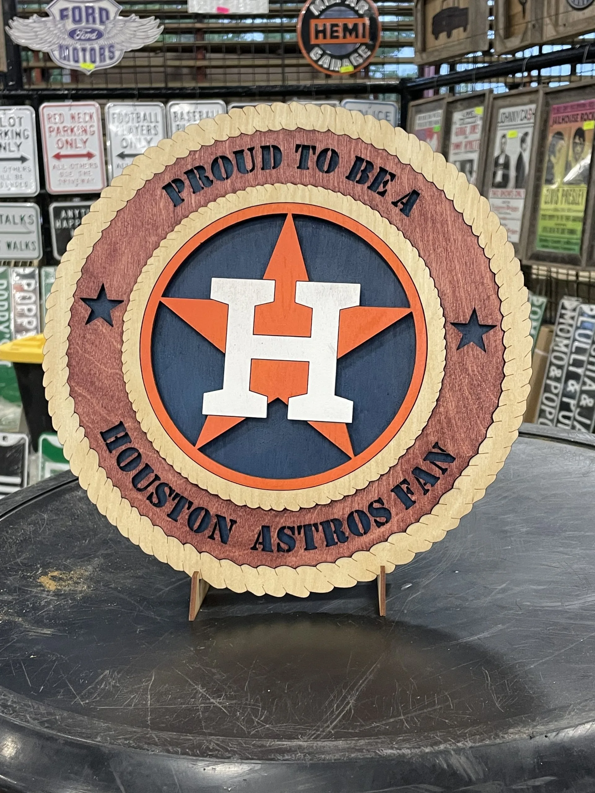 Astros wooden plaque w/stand - Sports Metal Sign