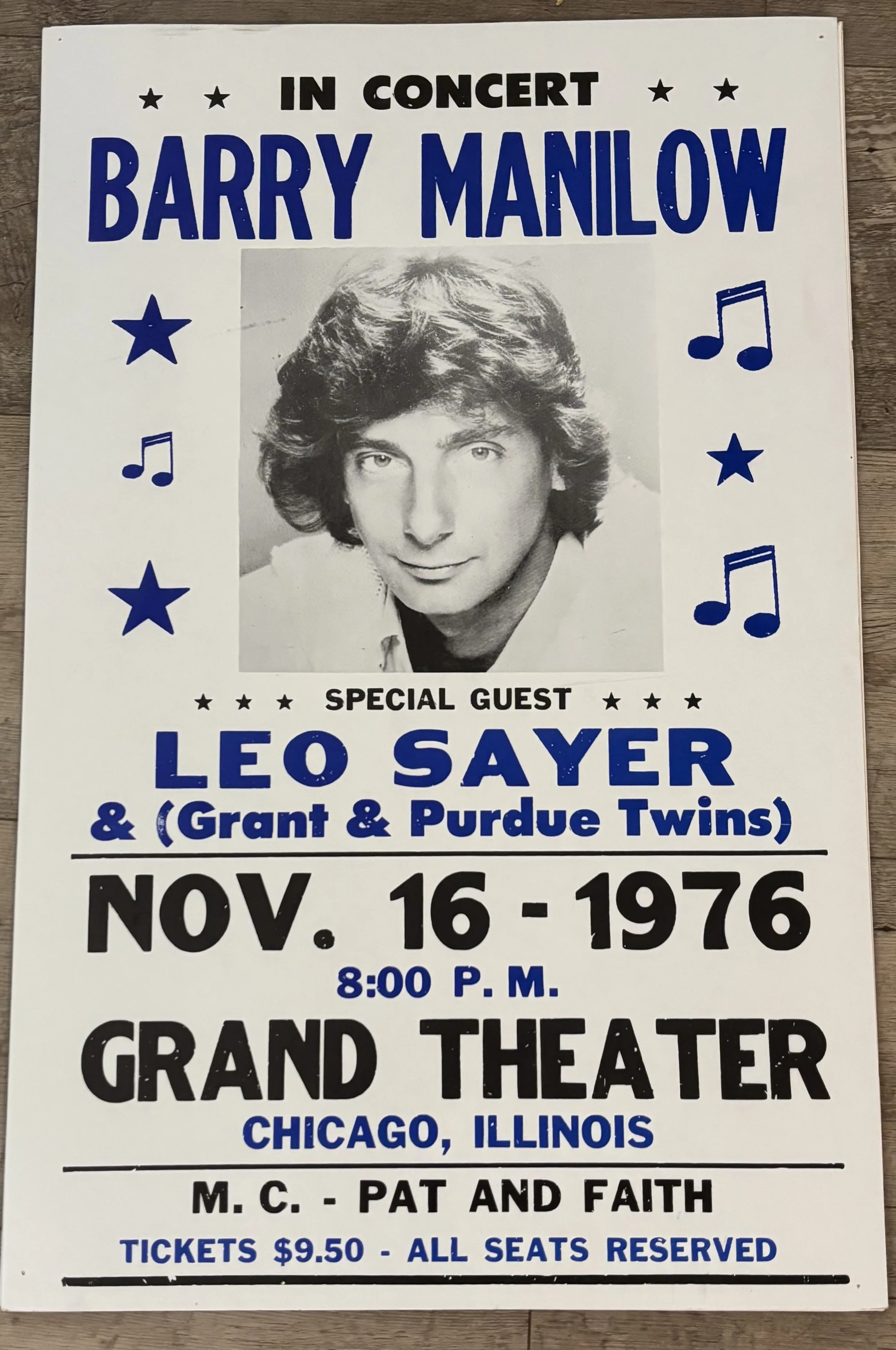 Barry Manilow-Grand Theater-Nov. 16-1976 - Concert Posters Metal Sign