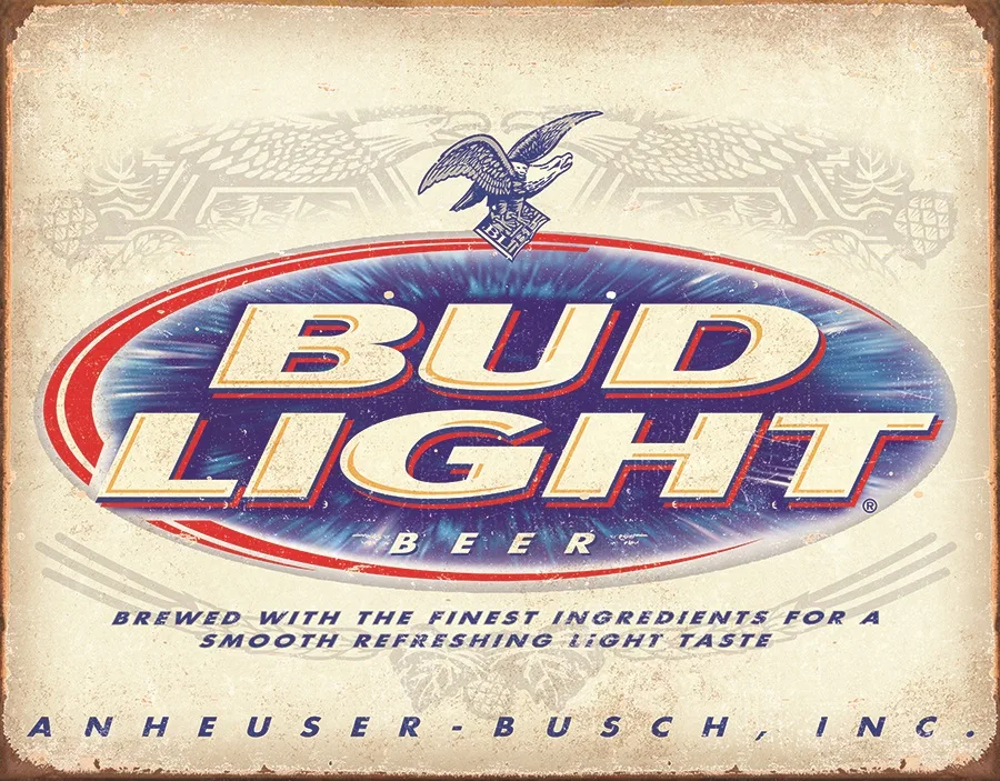 Bud Light Beer - Brewed With The Finest Ingredients….(White Background And Blue) - Tin Signs Metal Sign