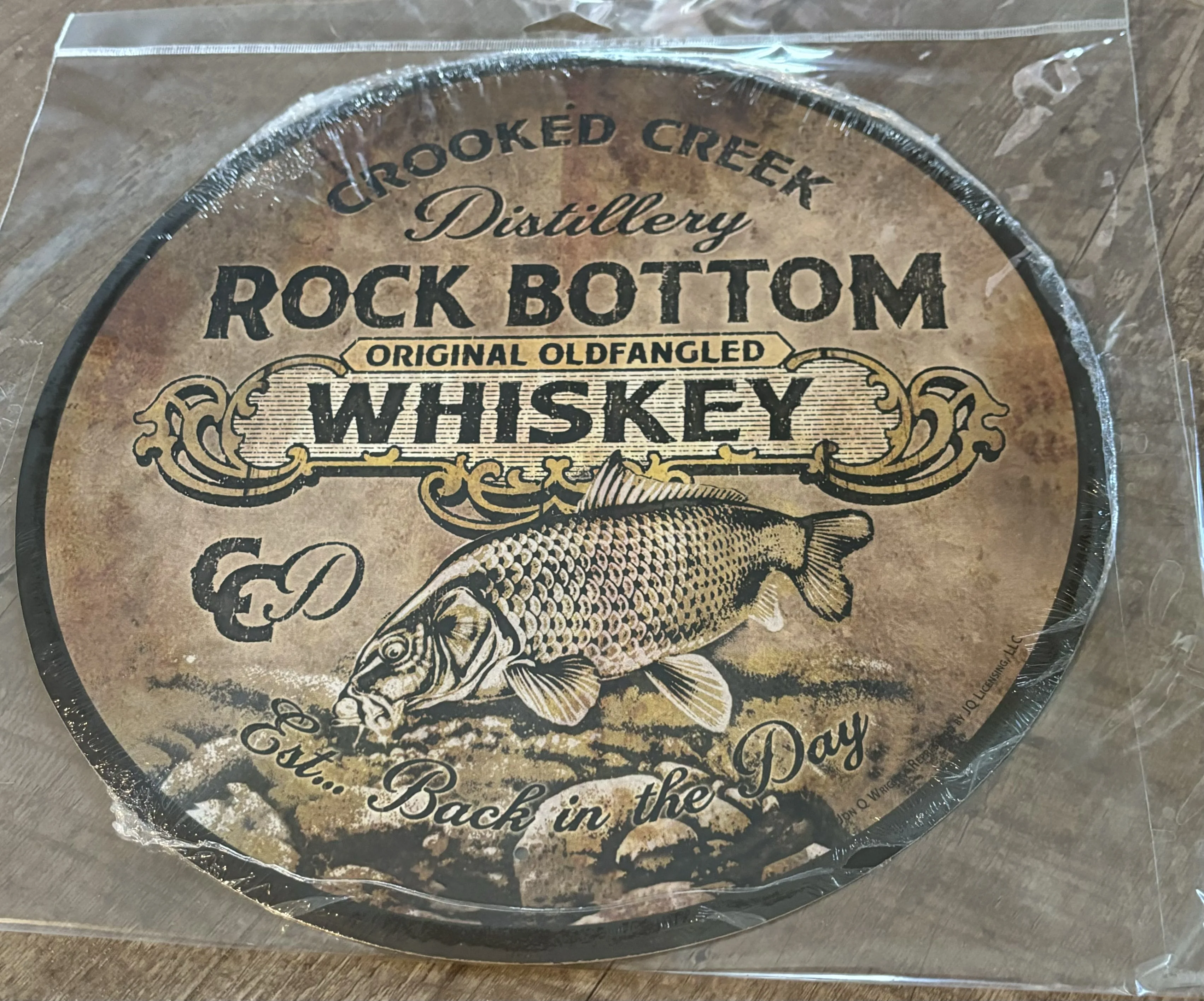 Crooked Creek Distillery-Rock Bottom Whiskey - Alcohol Metal Sign