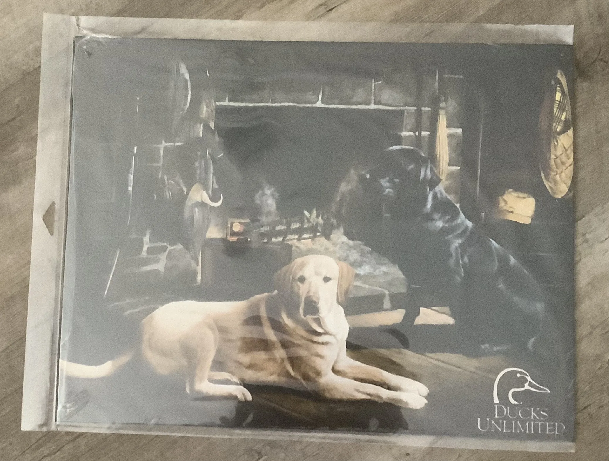 Ducks Unlimited-Yellow & Black Lab By Fireplace - Tin Signs Metal Sign