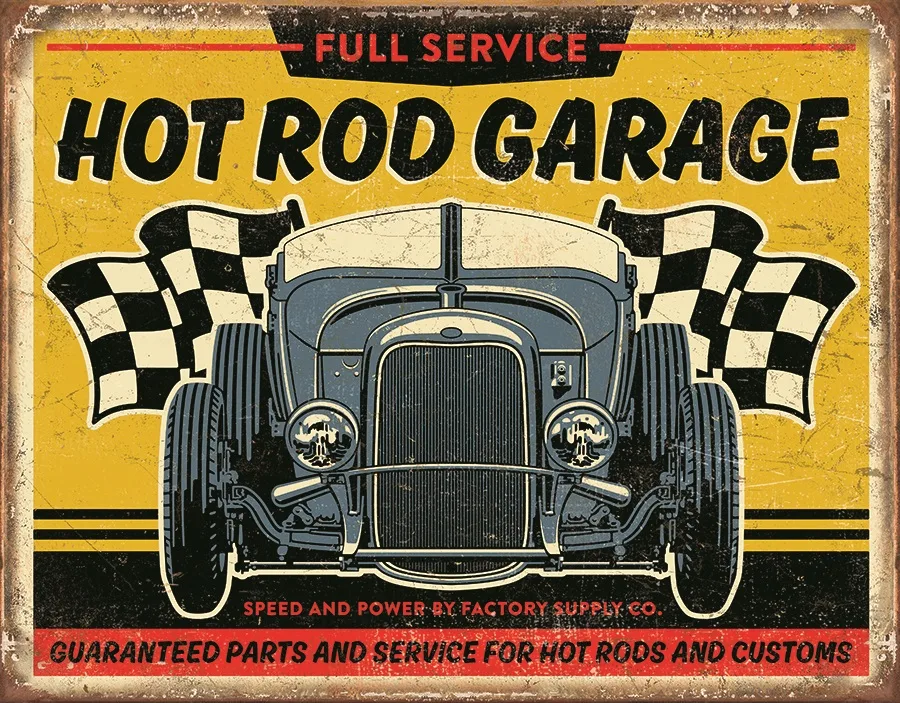 Full Service Hot Rod Garage Speed And Power By Factory Supply Co. - Tin Signs Metal Sign