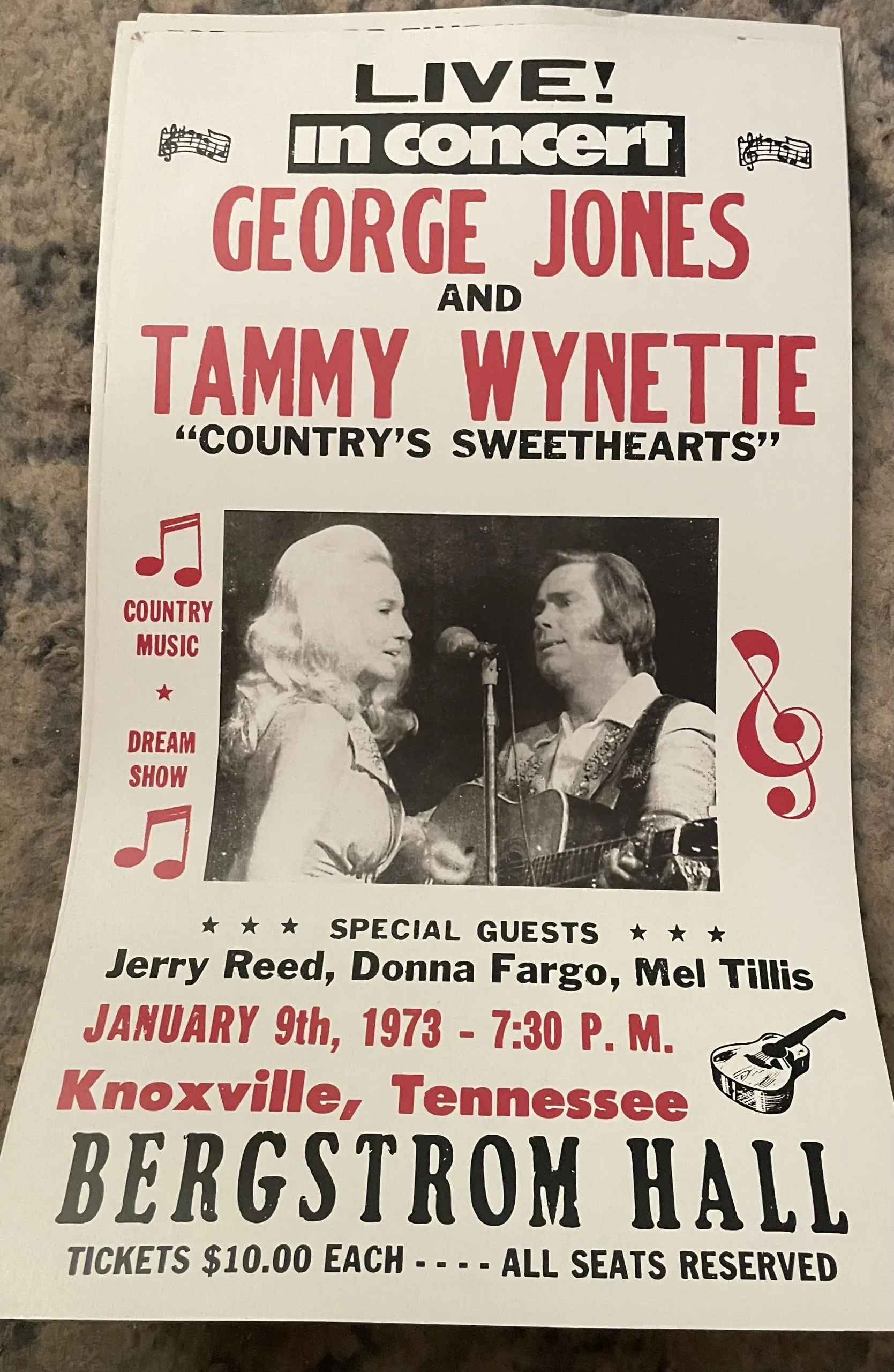 George Jones And Tammy Wynette-Bergstrom Hall-January 9th 1973 - Concert Posters Metal Sign