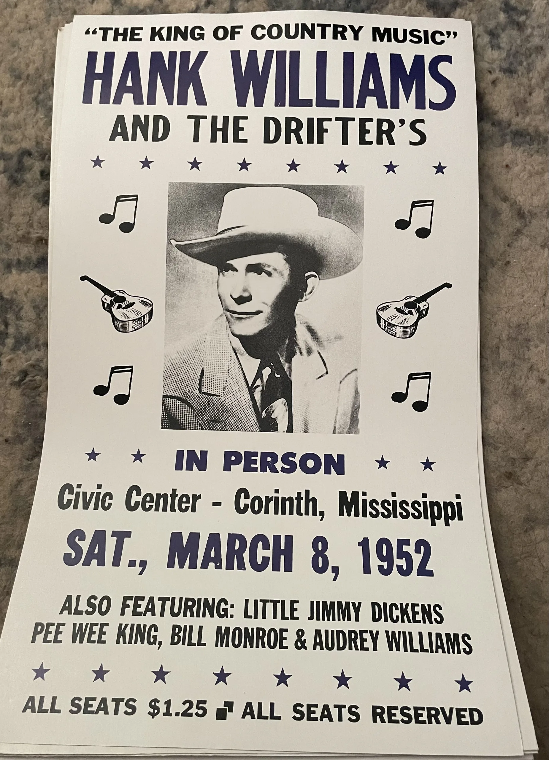 Hank Williams-In Person-Civic Center-Sat. March 8, 1952 - Concert Posters Metal Sign