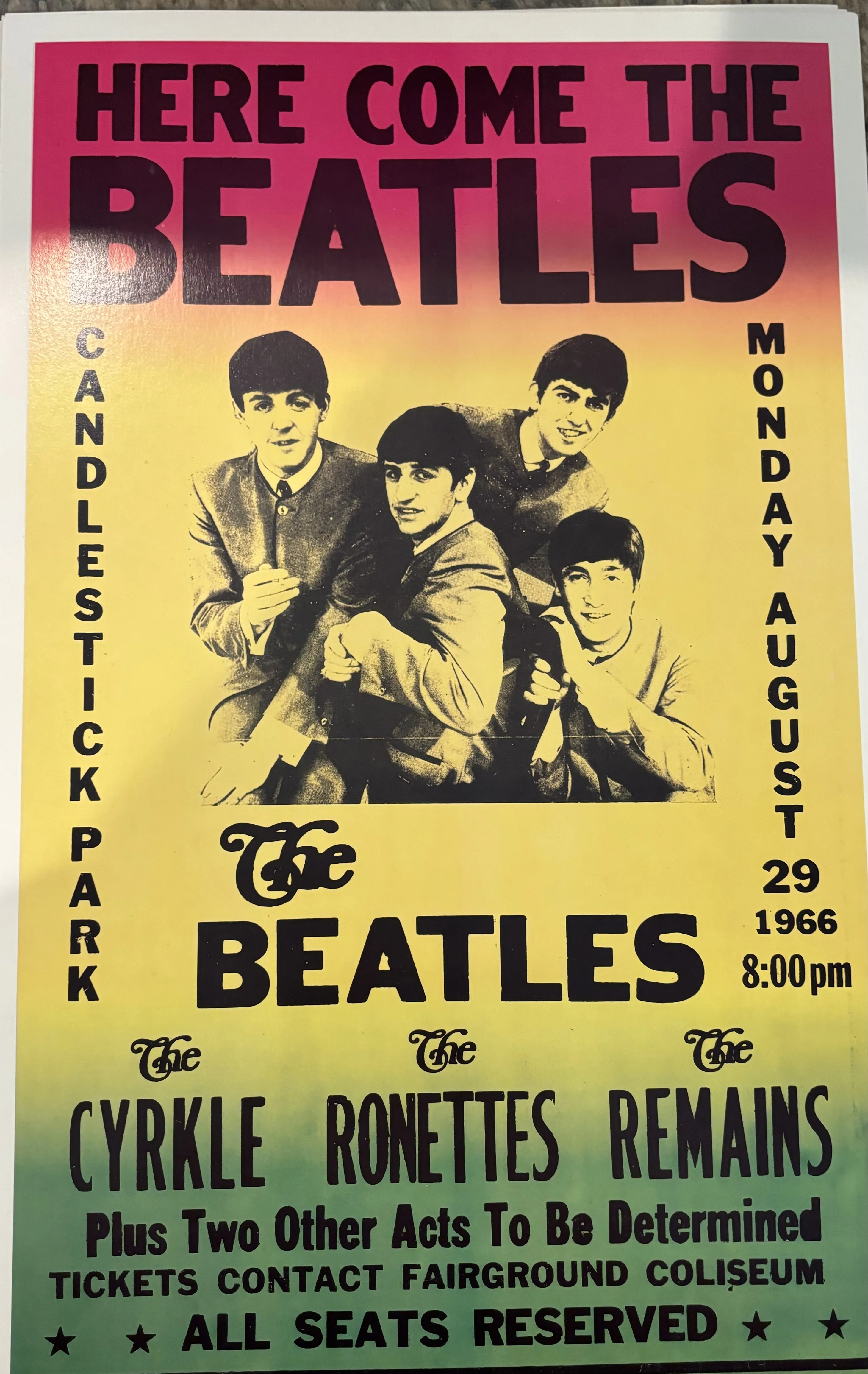 Here Come The Beatles-Candlestick Park-August 29-1966 - Concert Posters Metal Sign