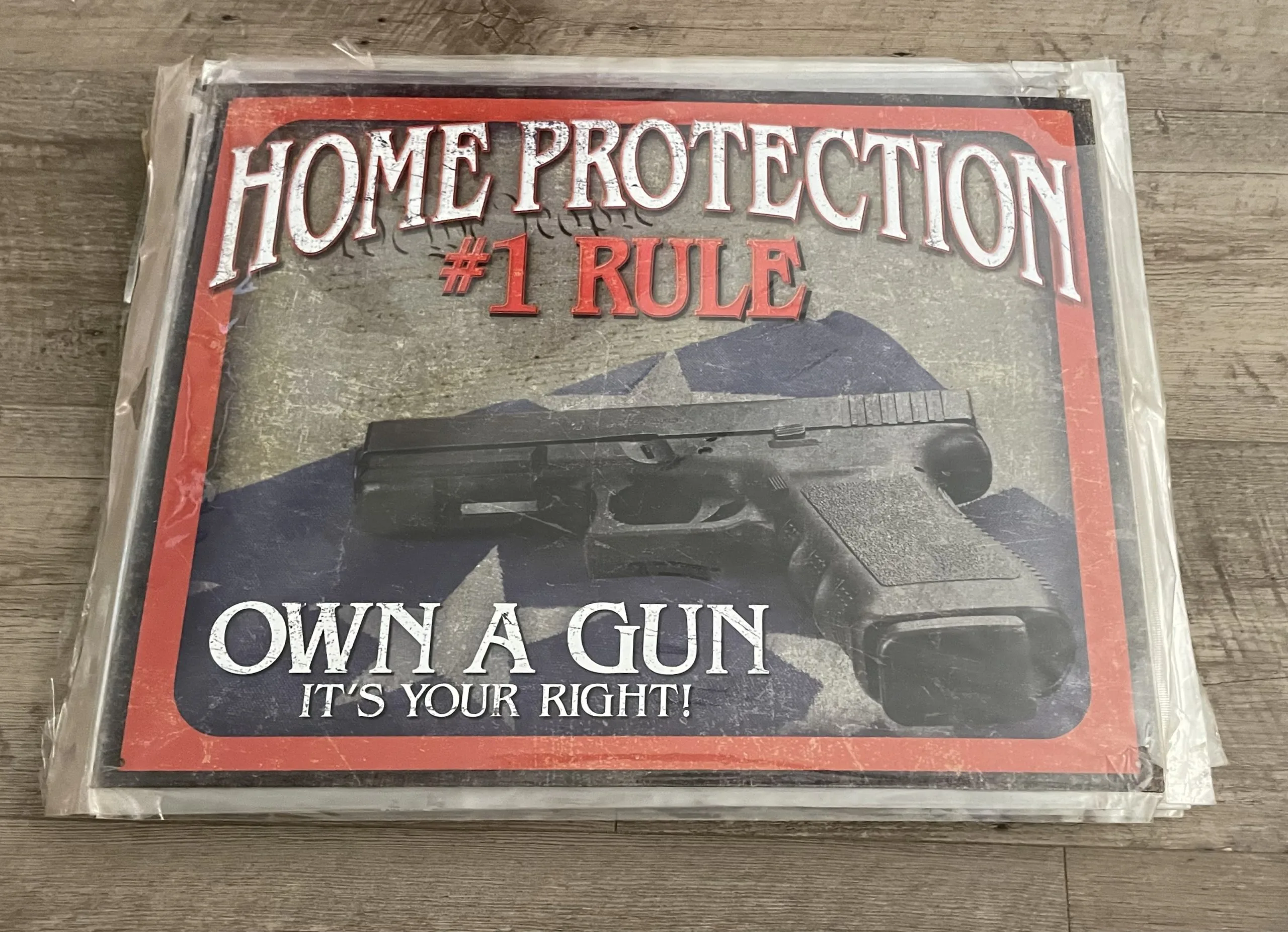 Home Protection #1 Rule Own A Gun It's Your Right - Guns Metal Sign