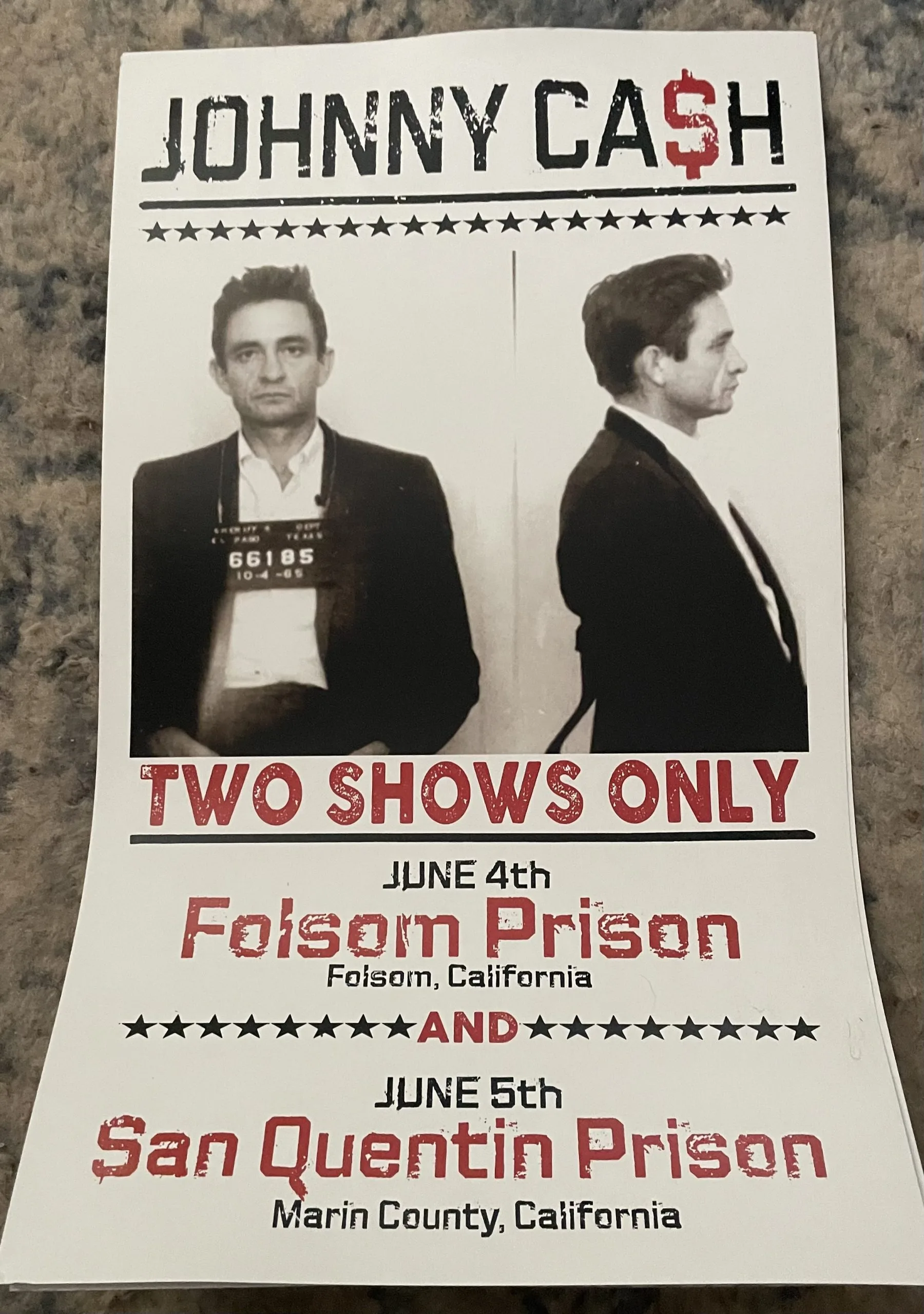 Johnny Cash-Folsom Prison June 4th-San Quentin Prison June 5th - Concert Posters Metal Sign