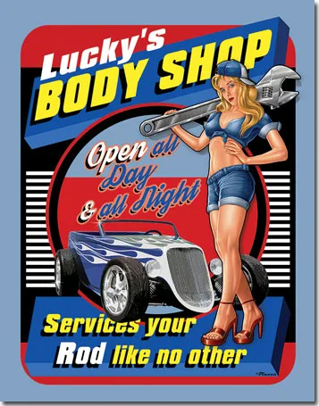 Lucky's Body Shop - Services Your Rod Like no Other - Tin Signs Metal Sign
