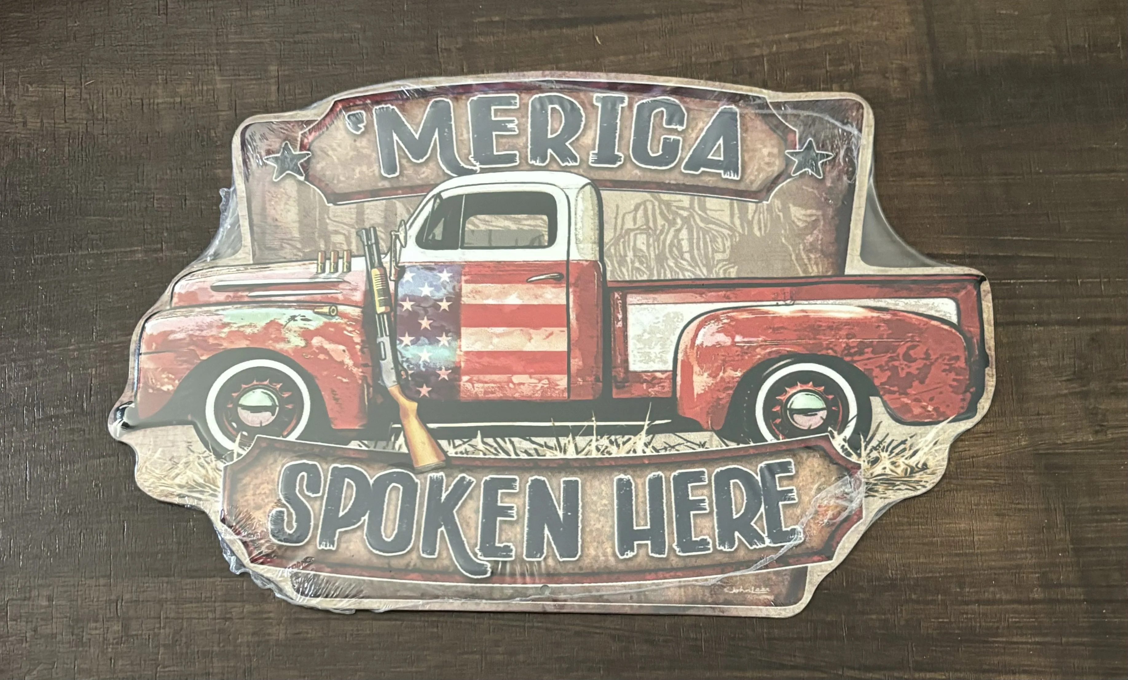 'Merica Spoken Here - Automotive Metal Sign