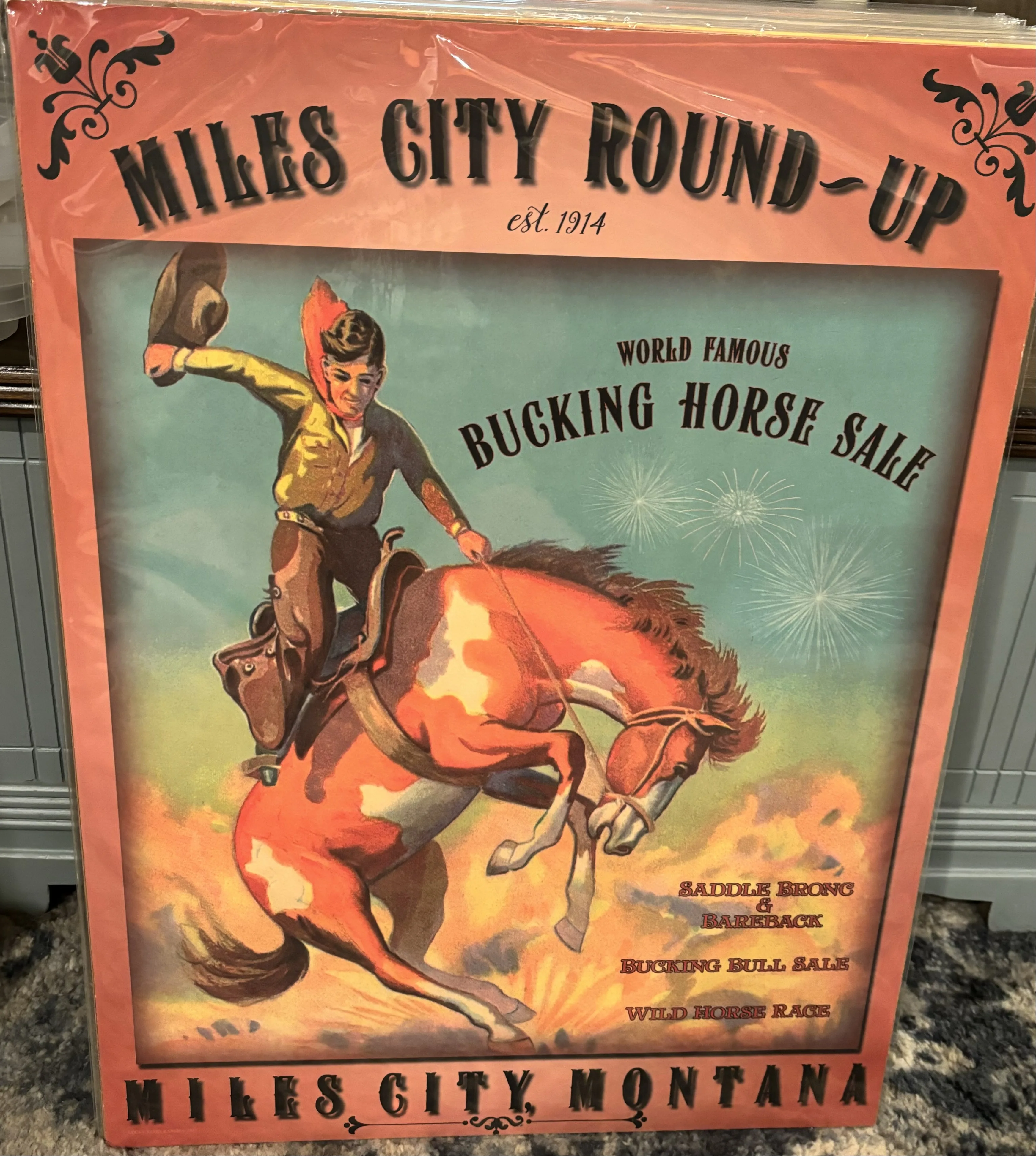 Miles City Round-Up-Miles City Montana-World Famous Bucking Horse Sale (Large) - Rodeo Posters Metal Sign
