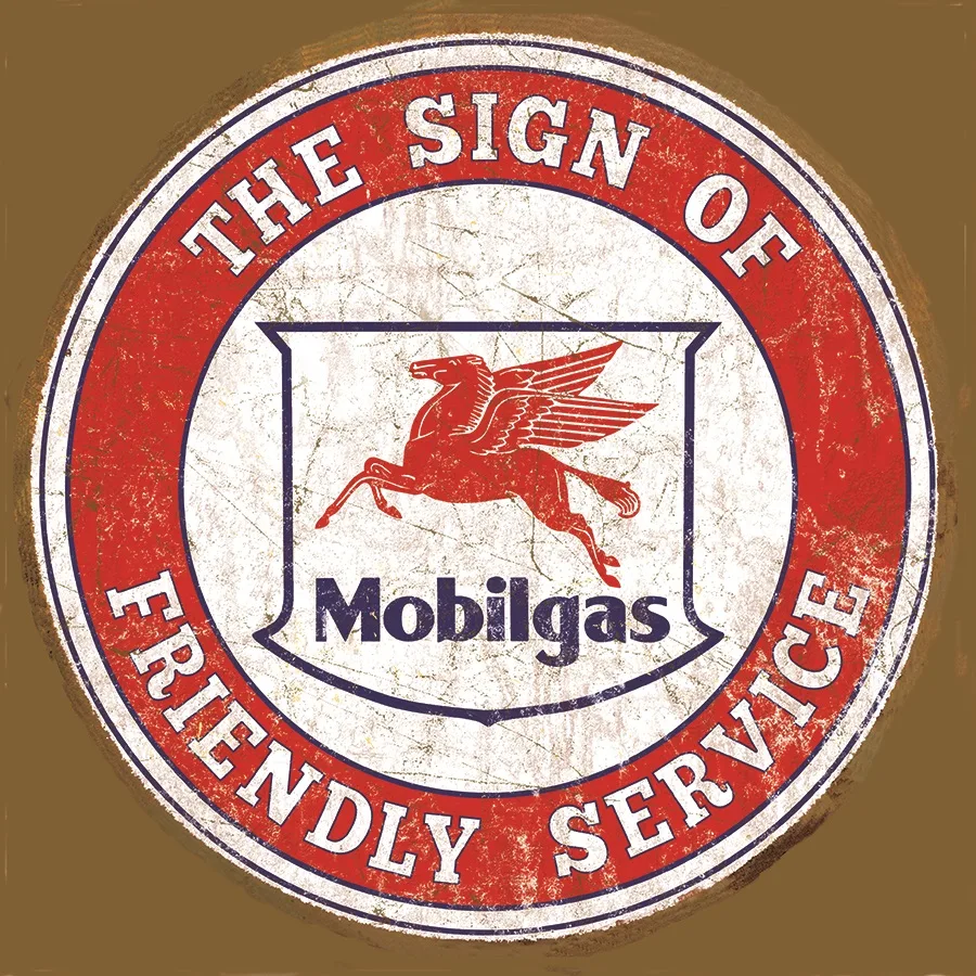 Mobile Gas The Sign Of Friendly Service (Round) - Tin Signs Metal Sign