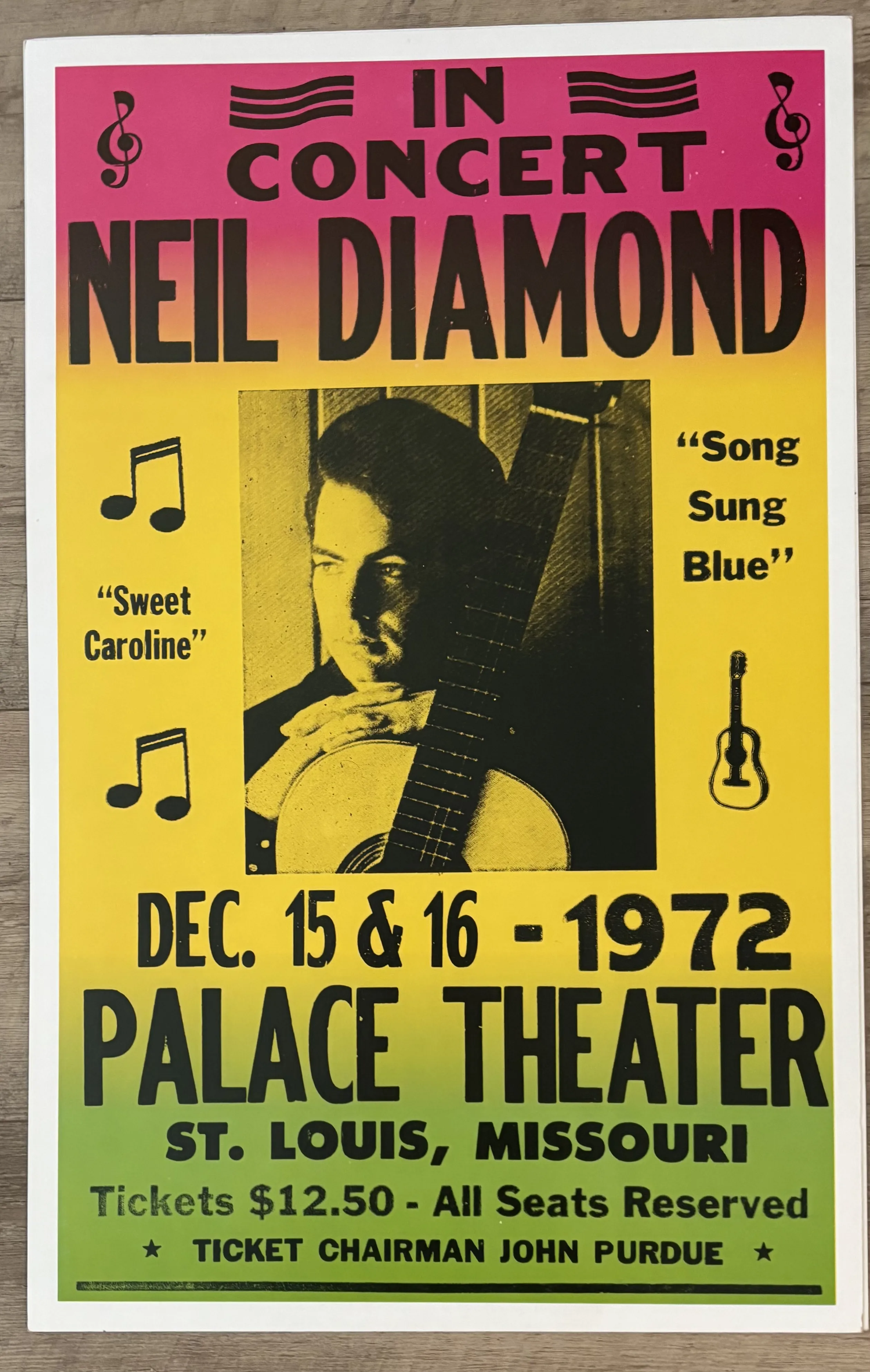Neil Diamond-Palace Theater-Dec. 15 & 16-1972 - Concert Posters Metal Sign