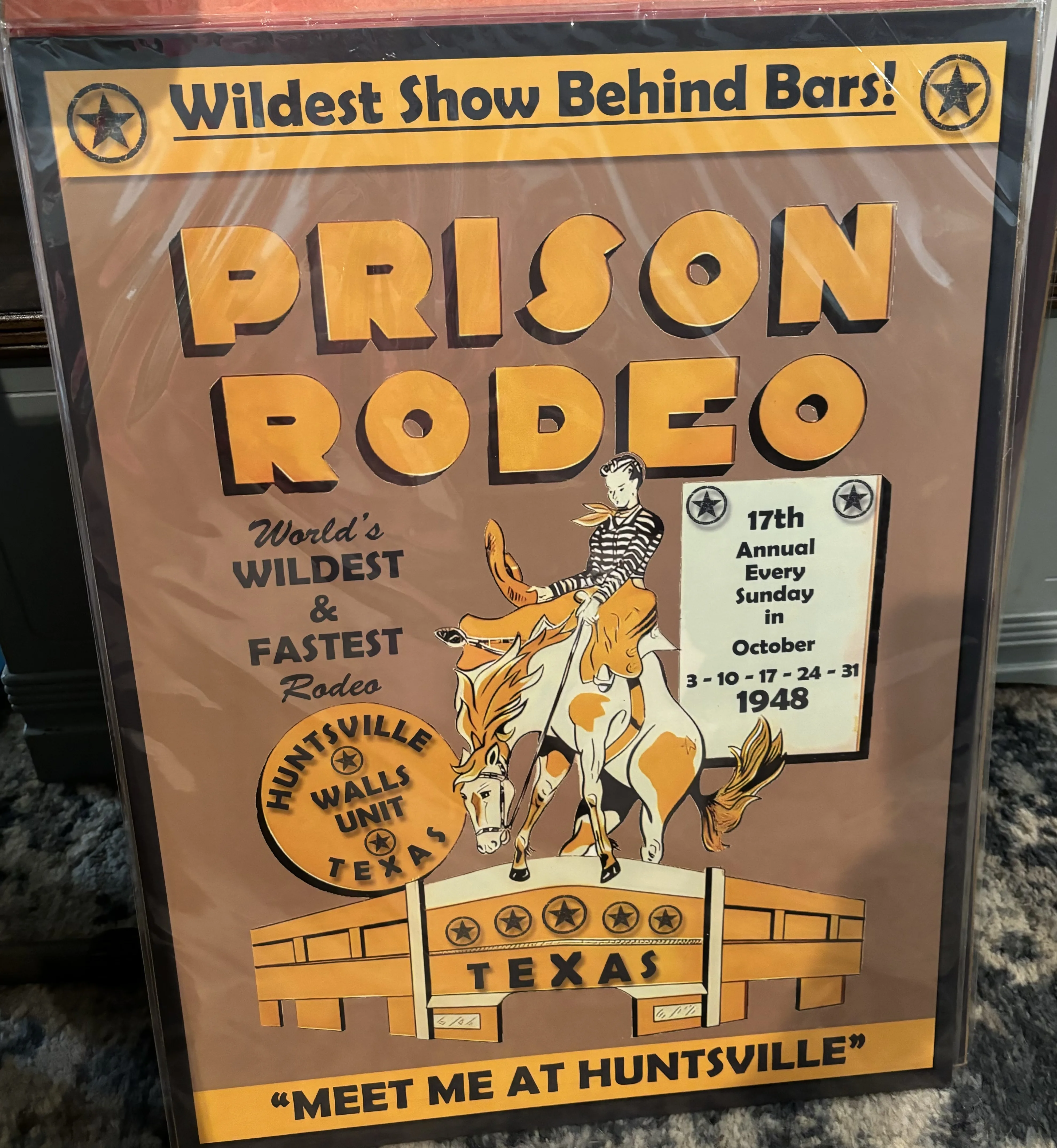 Prison Rodeo-Huntsville-Walls Unit-17th Annual Every Sunday In October-3-10-17-24-31 1948 (Large) - Rodeo Posters Metal Sign