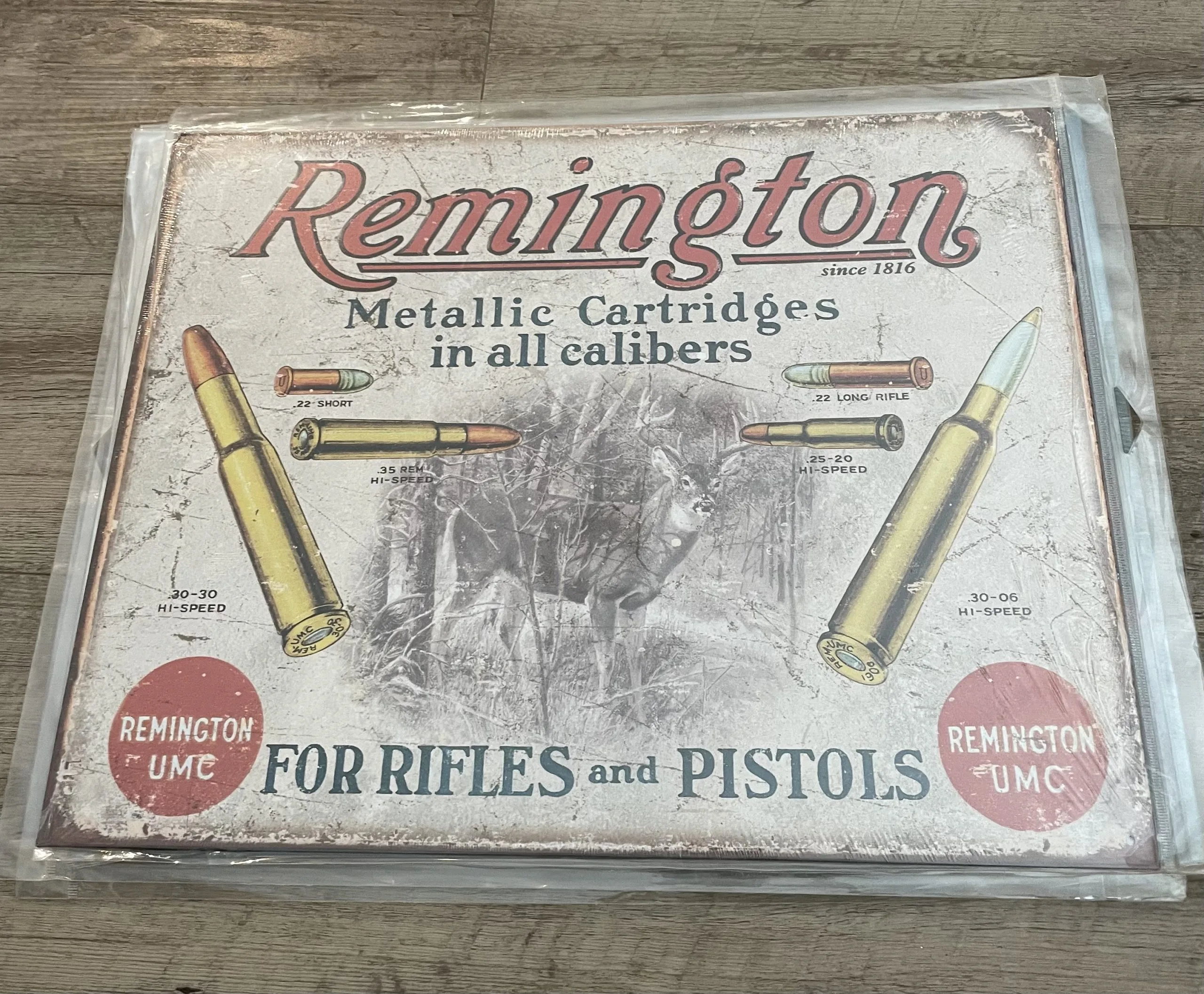 Remington-Metallic Cartridges In All Calibers - Guns Metal Sign