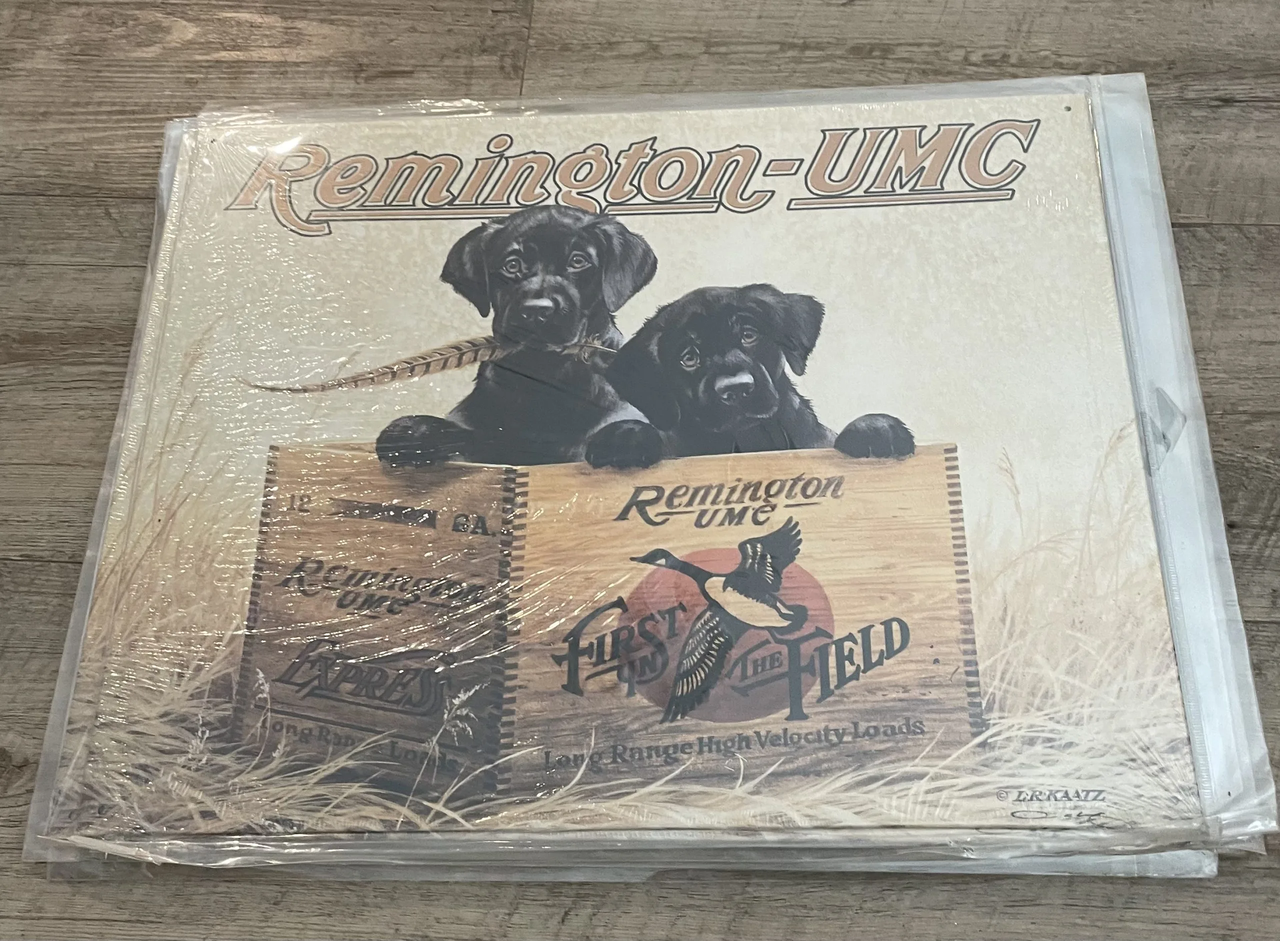 Remington-UMC-(2 Black Lab Pups In A Box)-Finder's Keeper's - Guns Metal Sign