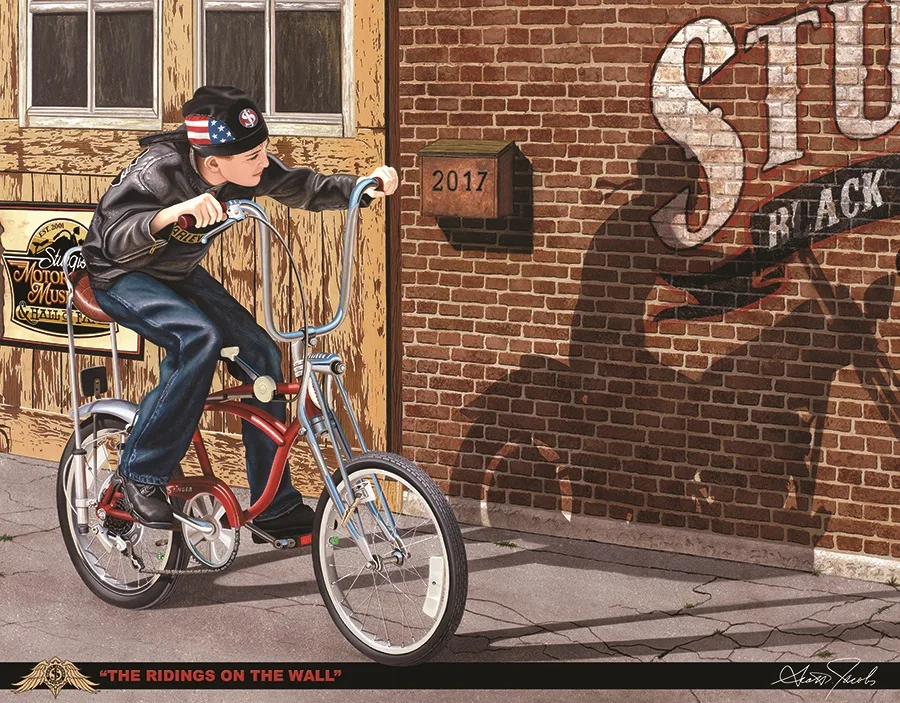 Ridings On The Wall (Boy Riding Bicycle Sees Motorcycle On Wall Shadow) - Tin Signs Metal Sign