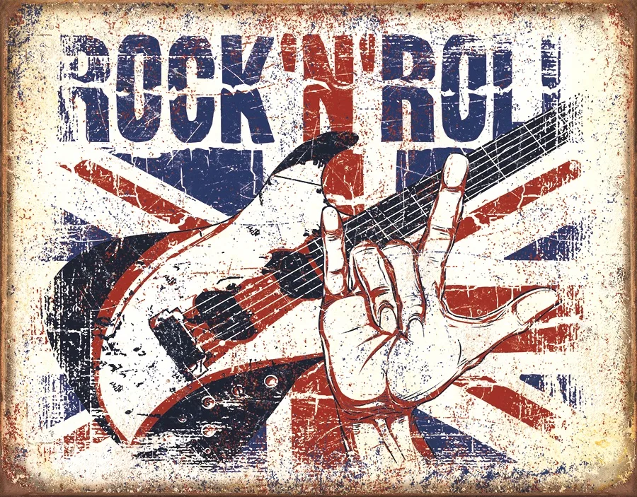 Rock 'N' Roll (Red, White And Blue) With Love Sign - Tin Signs Metal Sign