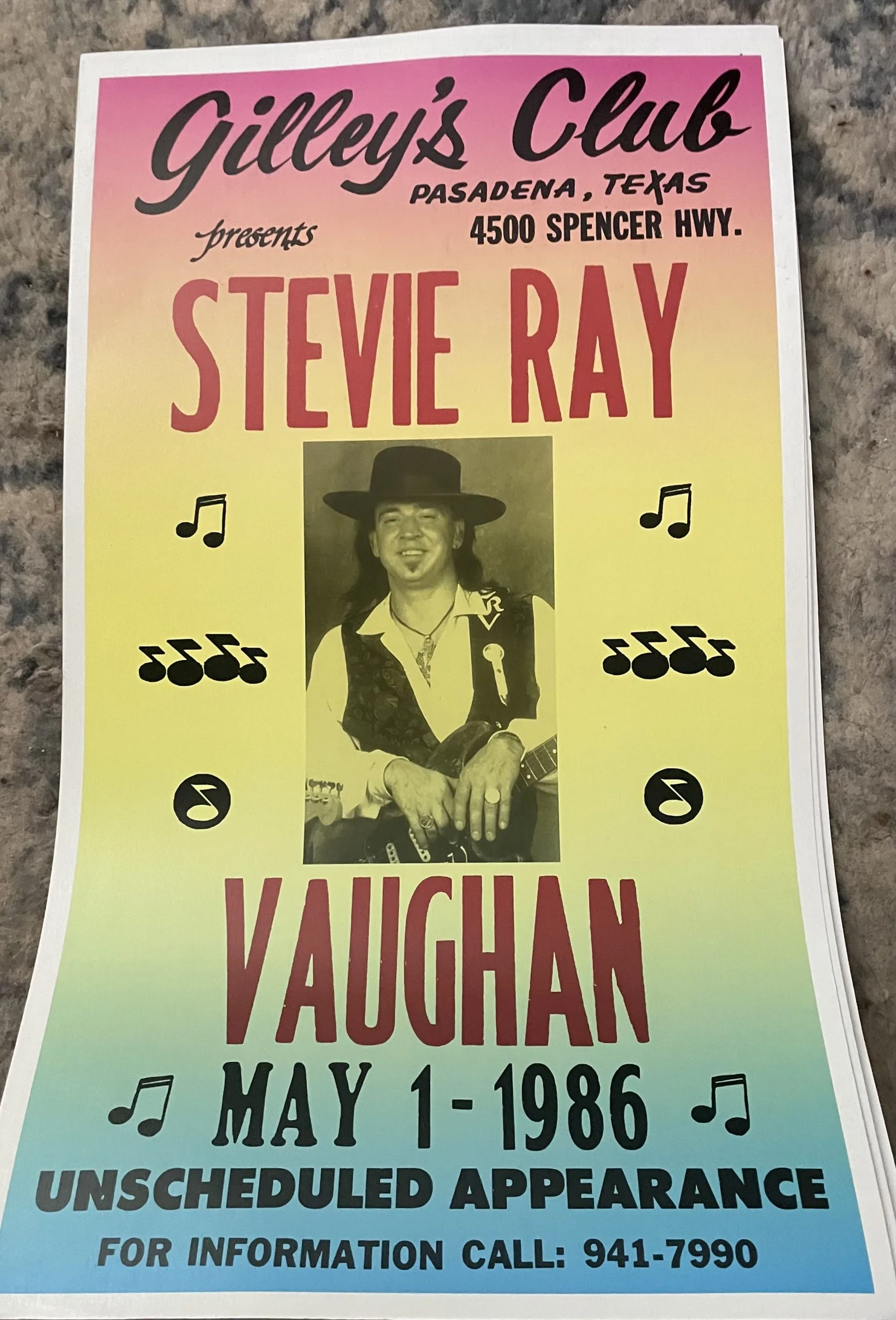 Stevie Ray Vaughn-Gilley's Clubhouse - Concert Posters Metal Sign