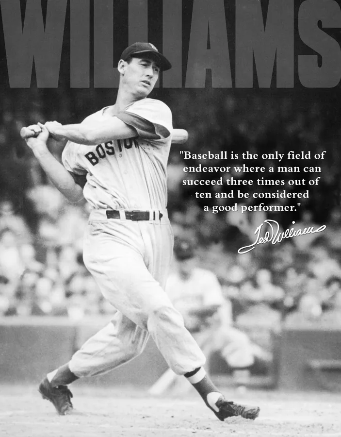 Ted Williams-Baseball Is The Only Field Of Endeavor Where A Man Can Succeed Three Times Out Of Ten And Still Be Considered A Good Performer - Tin Signs Metal Sign