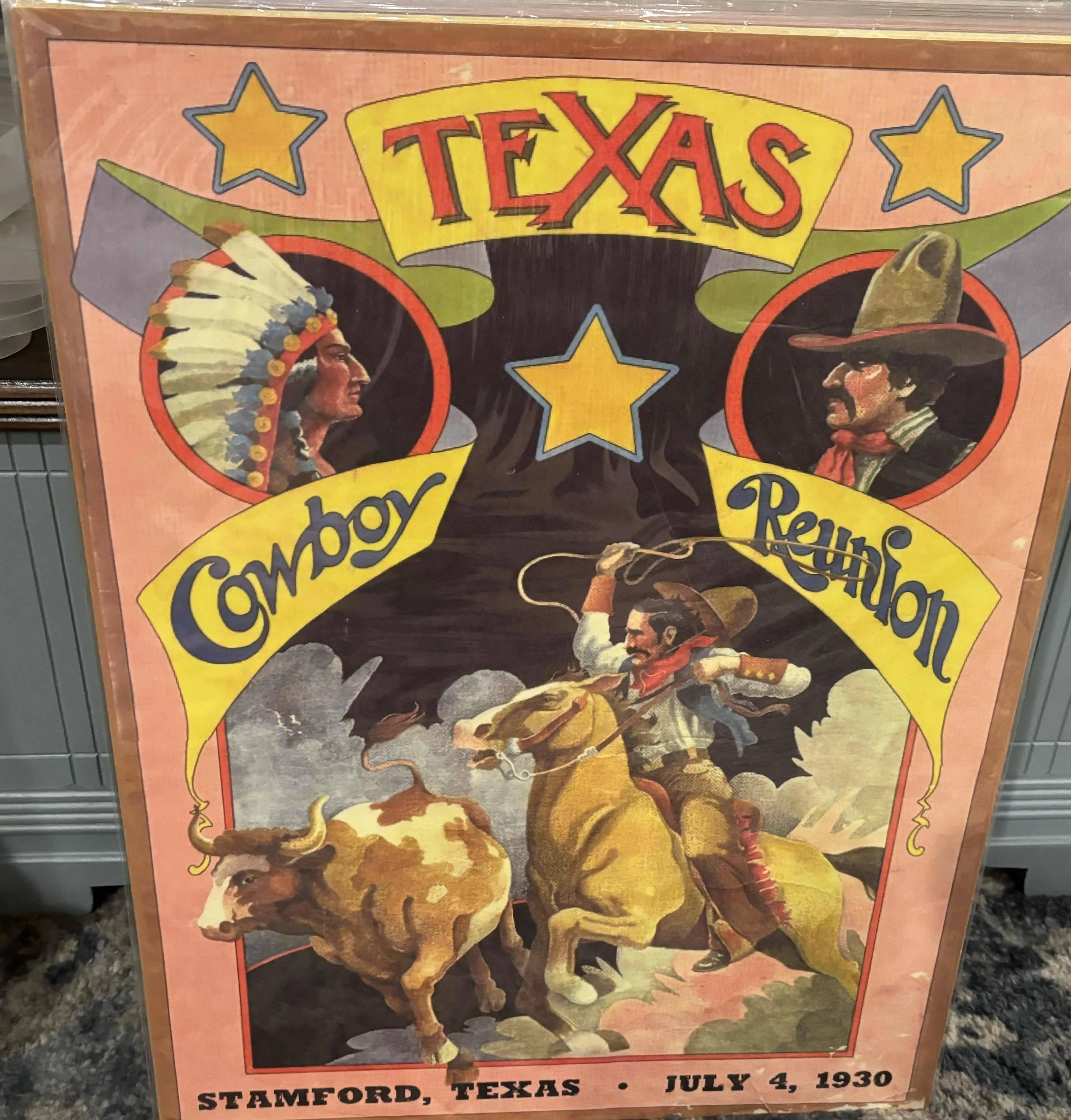 Texas Cowboy Reunion-Stamford, Texas-July 4, 1930 (Indian & Cowboy)-(Large) - Rodeo Posters Metal Sign