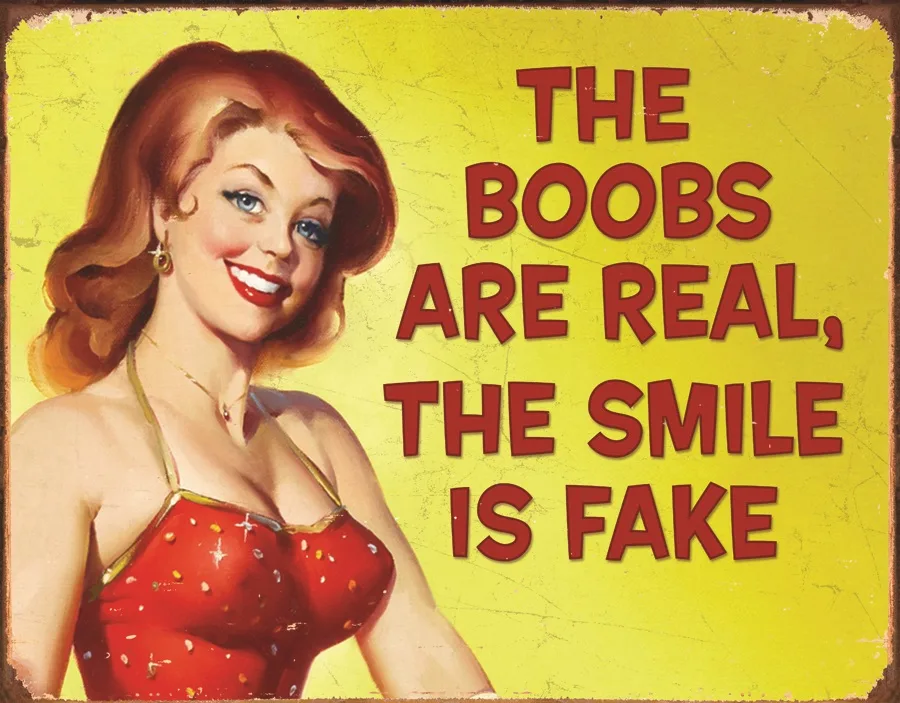 The Boobs Are Real..The Smile Is Fake - Tin Signs Metal Sign