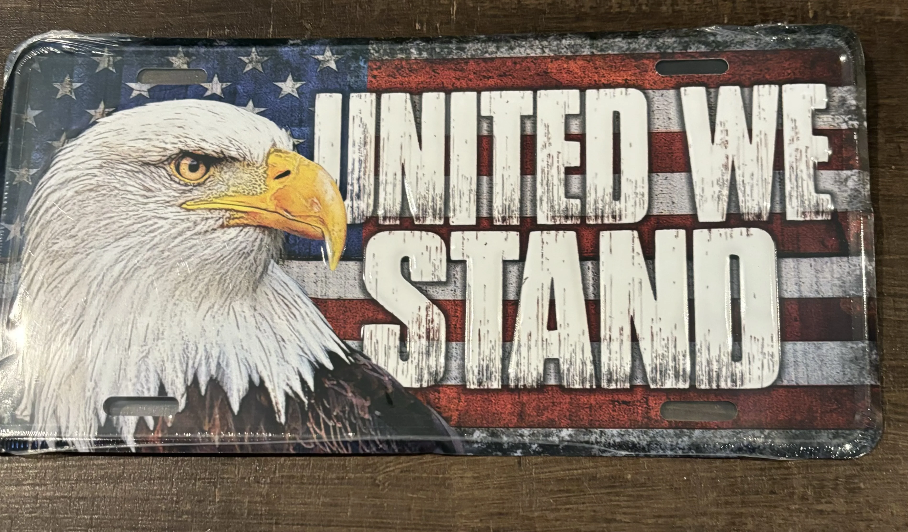 United We Stand (License Plate) - Patriotic Metal Sign