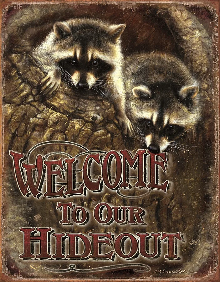 Welcome - To Our Hideout (Raccoons) - Tin Signs Metal Sign