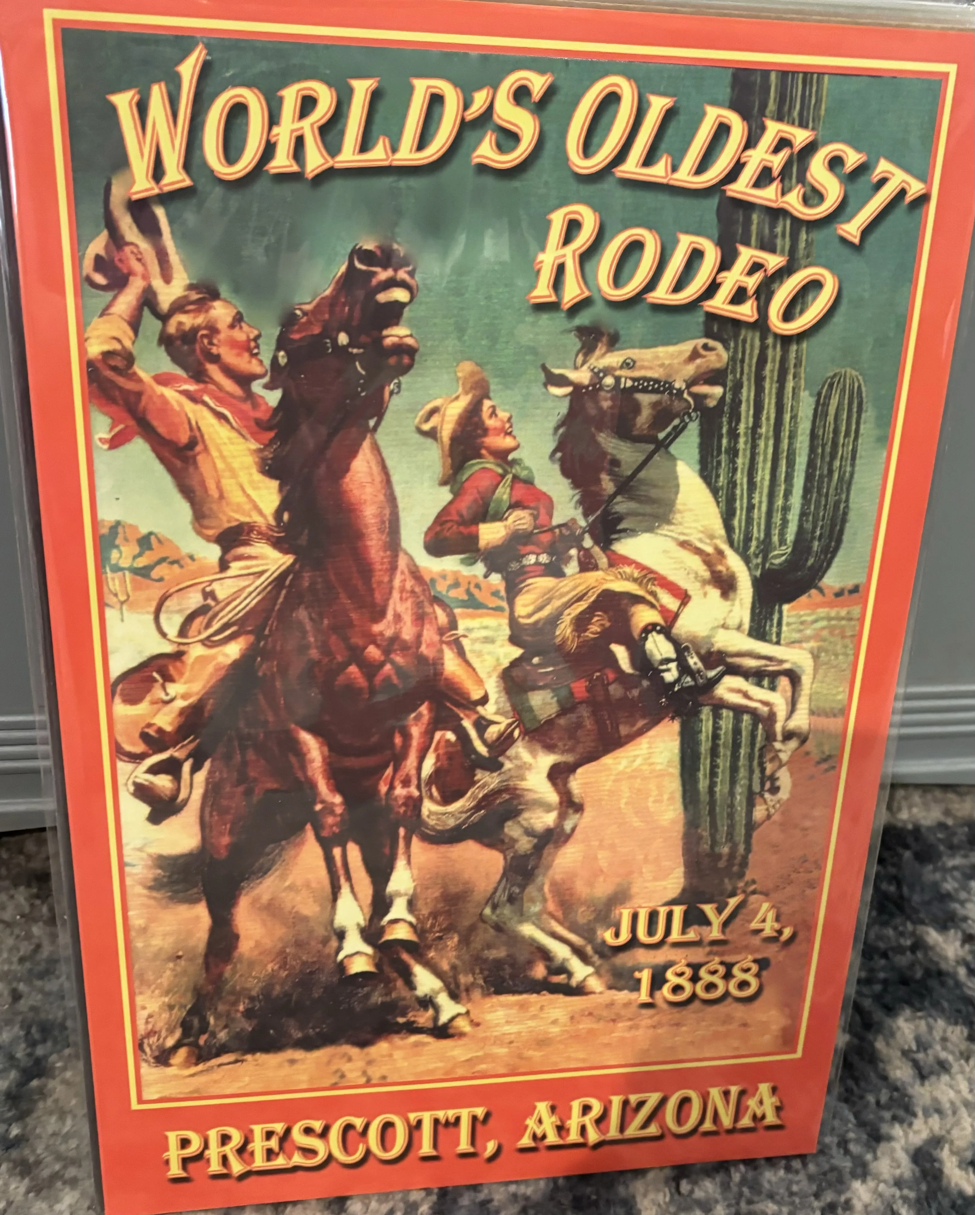 World's Oldest Rodeo July 4,1888-Prescott, Arizona (Small) - Rodeo Posters Metal Sign